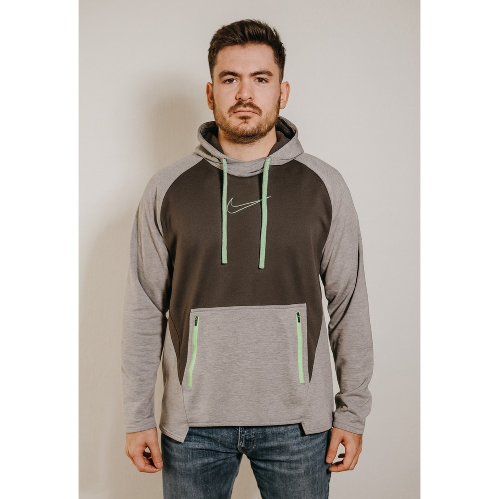 Nike Therma-FIT Pullover Hoodie Men's XL Gray‎ Black Green Accents
